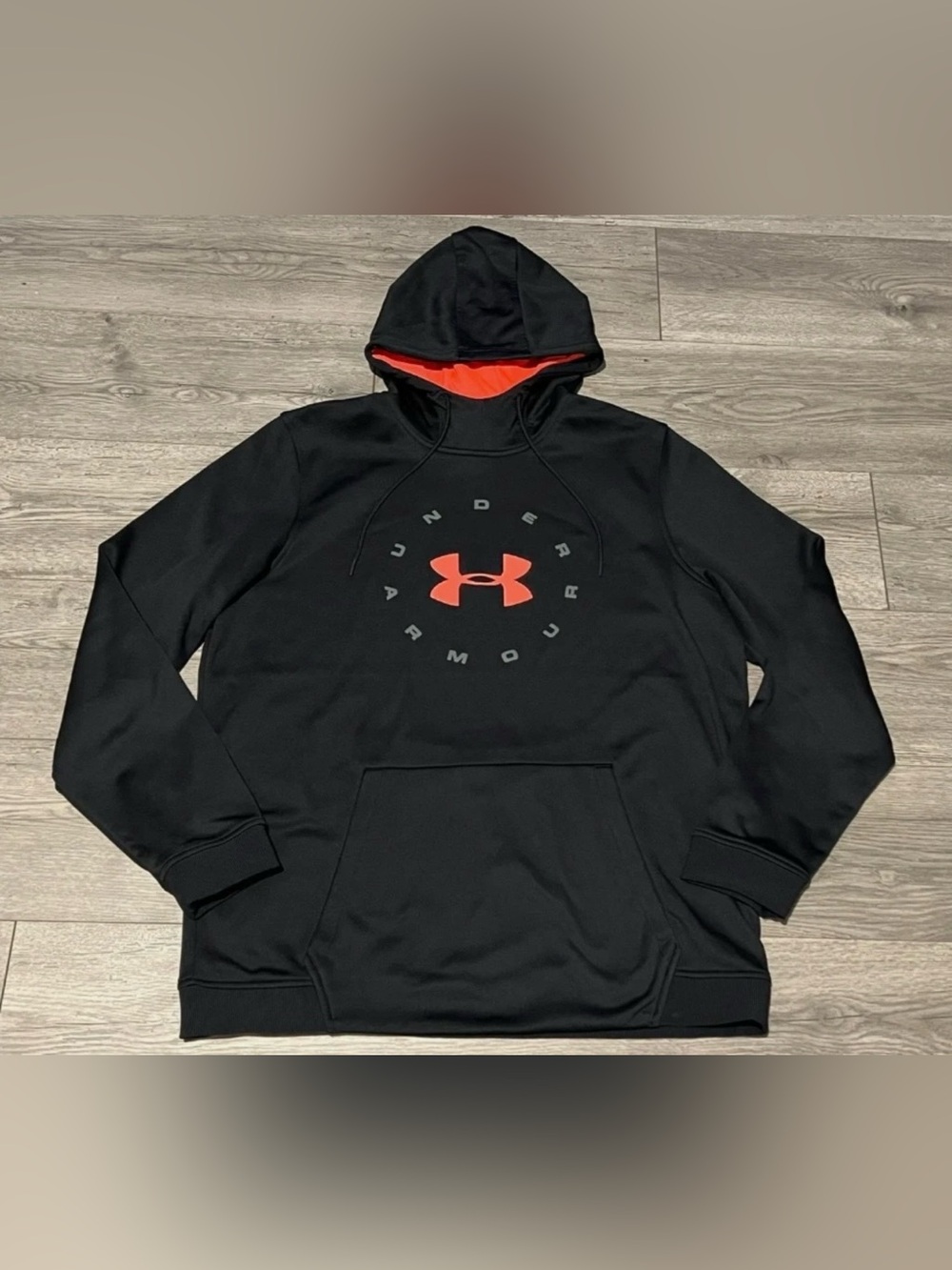 XL Mens UNDER ARMOUR Black Wordmark Pullover Hoodie Sweatshirt Sweater Top Shirt